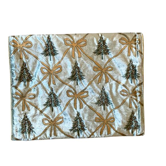 RACHEL ASHWELL Beaded Christmas Tree Bow Table Runner 16x90 Mint Green Gold NEW - Picture 5 of 16